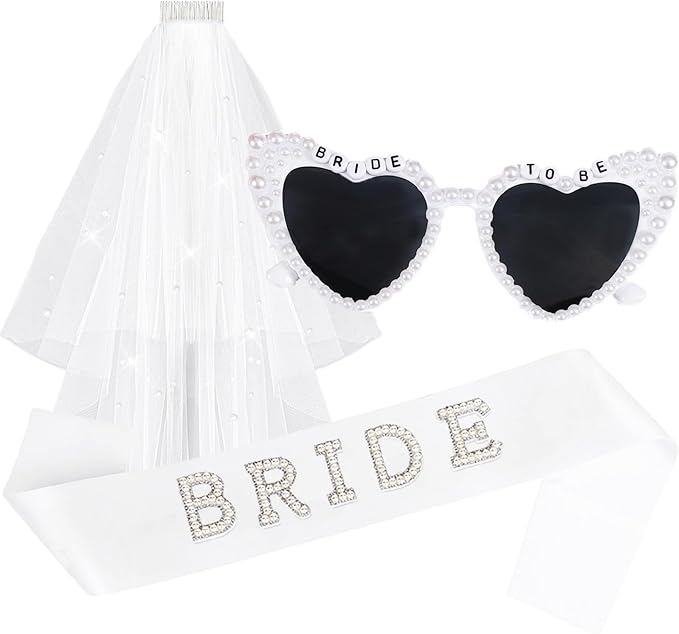 Bride Sunglasses Bride Sash and Veil for Bachelorette Party Decorations Bachelorette Party Accessories Favors White