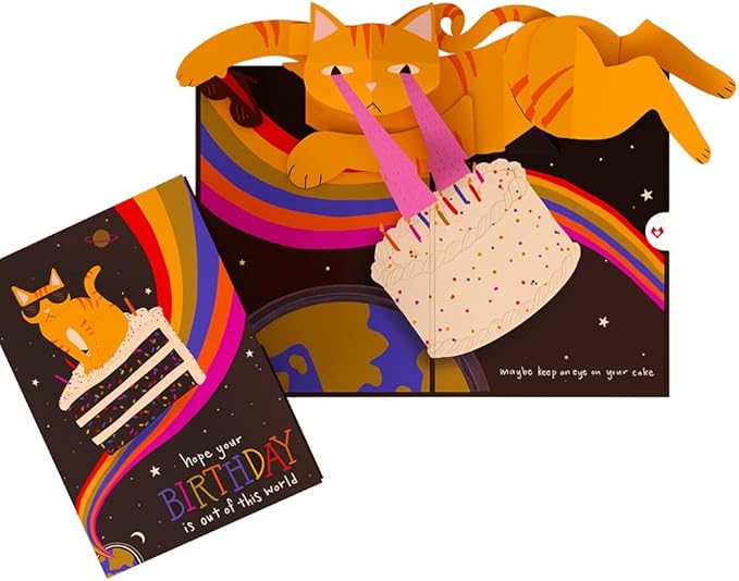Lovepop Funny Birthday Cat Pop-Up Card for Her and Him - 3D Greeting Cards for Boys, Girls, Men, Women - Out of This World - 5" x 7" Card - Blank Notecard and Envelope Included