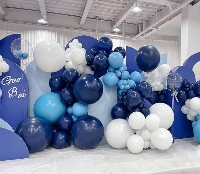 Blue White Gold Balloons Garland Arch Kit, 141Pcs Latex Balloons Different Sizes 18 12 10 5 Inch for Birthday Baby Shower Gender Reveal Wedding Party Decoration