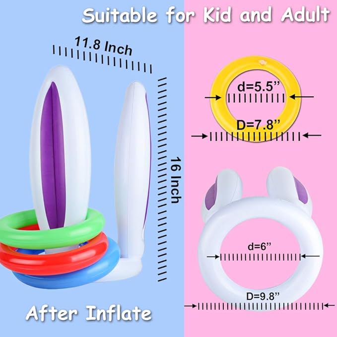 Hoshin 2 Set Inflatable Bunny Ears Ring Toss Game (2 Rabbit-Ear Hats with 12 Ring Toss, 1 Medal and 1 Hand-held Pump) - Great Family Easter Party Games