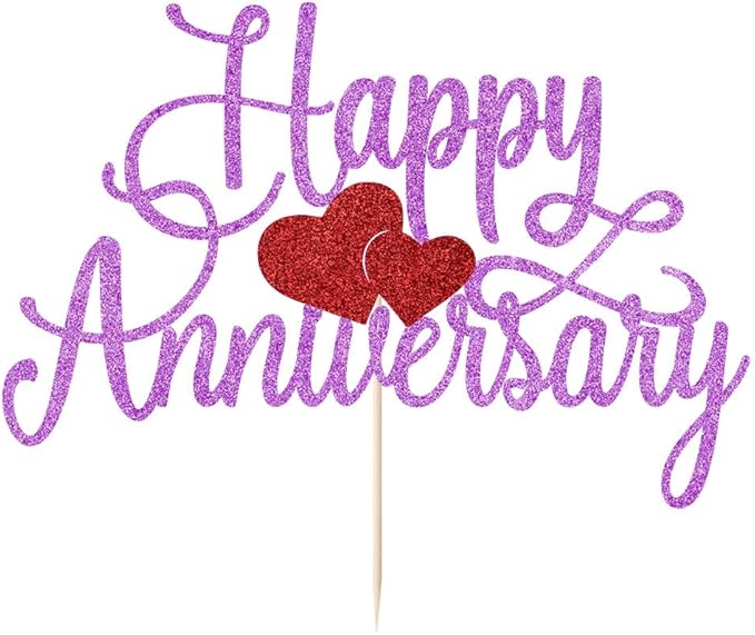 Happy Anniversary Cake Topper - Company Anniversary,Wedding Wedding Anniversary,Birthday Party Selected Decoration Supplies(Purple Red Glitter)