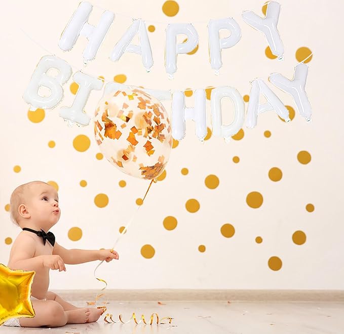 KALOR White Happy Birthday Balloons Banner, 16 Inch Mylar Foil Letters Balloon Sign for Birthday Party Decorations Photo Booth Backdrop