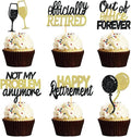 24 Pcs Happy Retirement Cupcake Toppers Officially Retired Cupcake Picks, Out Of Office Forever Retirement Theme Cake Toppers Decorations for Farewell Party Cakes (Black&Gold)