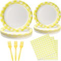 168PCS Party Plates, Scalloped Gingham Paper Plates and Cups and Napkins Sets Party Supplies for Birthday Wedding Bridal Shower Baby Shower Picnic, Serve for 24 Guests (Yellow Gingham)