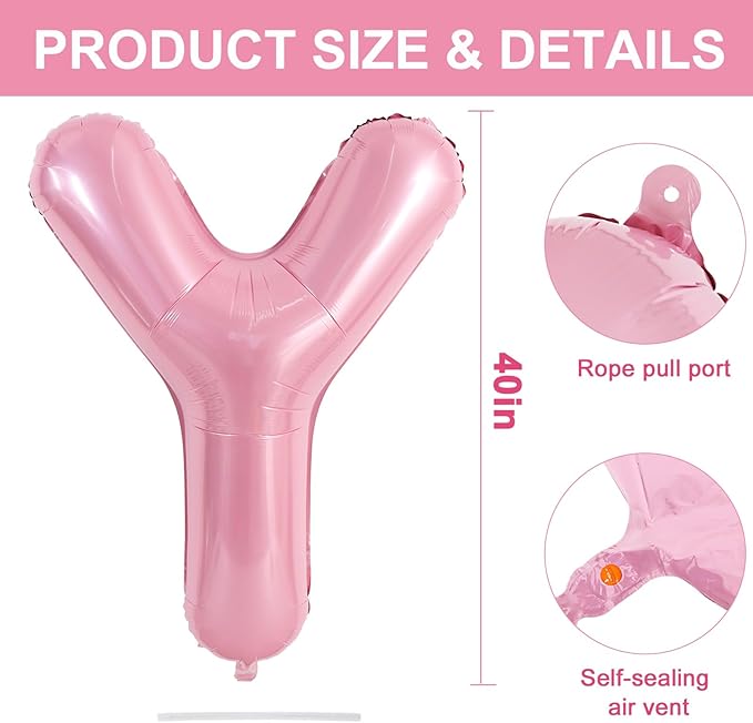 TONIFUL 40 Inch Large Pink Letter Y Balloons Giant Foil Mylar Alphabet Balloon for Birthday Party Anniversary Baby Shower Wedding Supplies Decorations