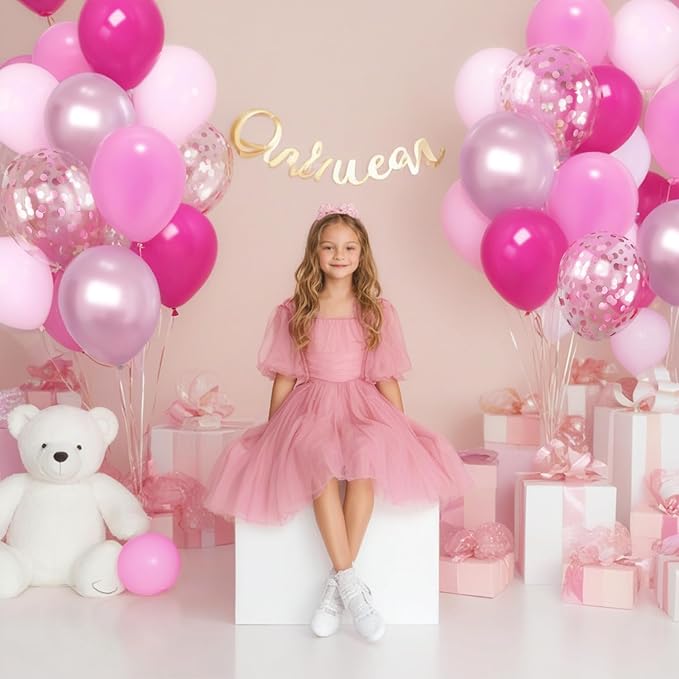 Pink Balloon Hot Pink Balloons Set, 50pcs 12inch Pastel Light Pink Metallic Pink Confetti Balloons for Princess Birthday Wedding Bridal Shower Valentine's Day party Decorations