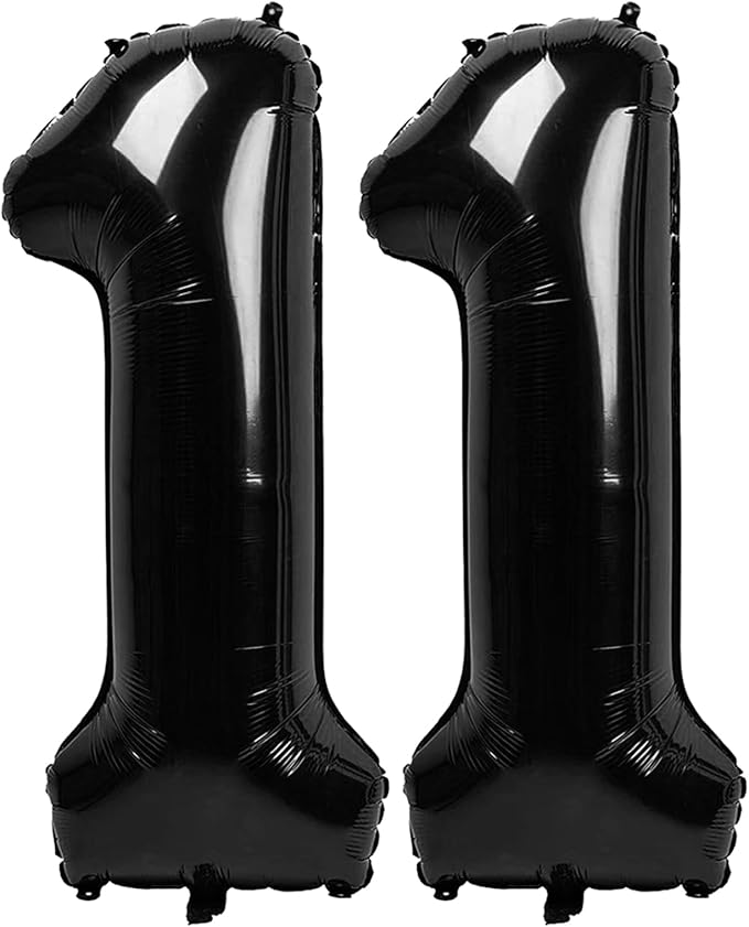Black Number 11 Balloon 40 inch, 11 Number Balloons, 11th Black Birthday Decorations, 11 Year Old Girls Boys Party Supplies
