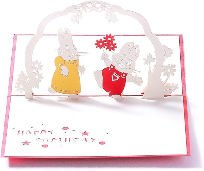 3D Birthday Pop-Up Cards- Cat, Dog, Bear, Rabbit. Cute for Girls & Boys (5 Pack)
