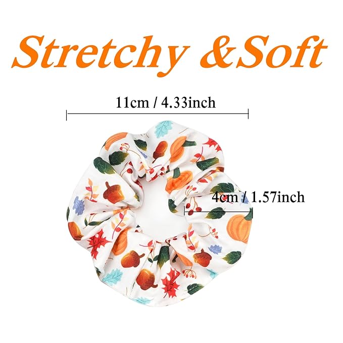 halloween hair tie Thanksgiving Day Hair Ties Harvest Fall Hair Scrunchies for Women Girls Elastic Fruit Pumpkin Corn Turkey Hair Ties Autumn Leaves Maple Decor