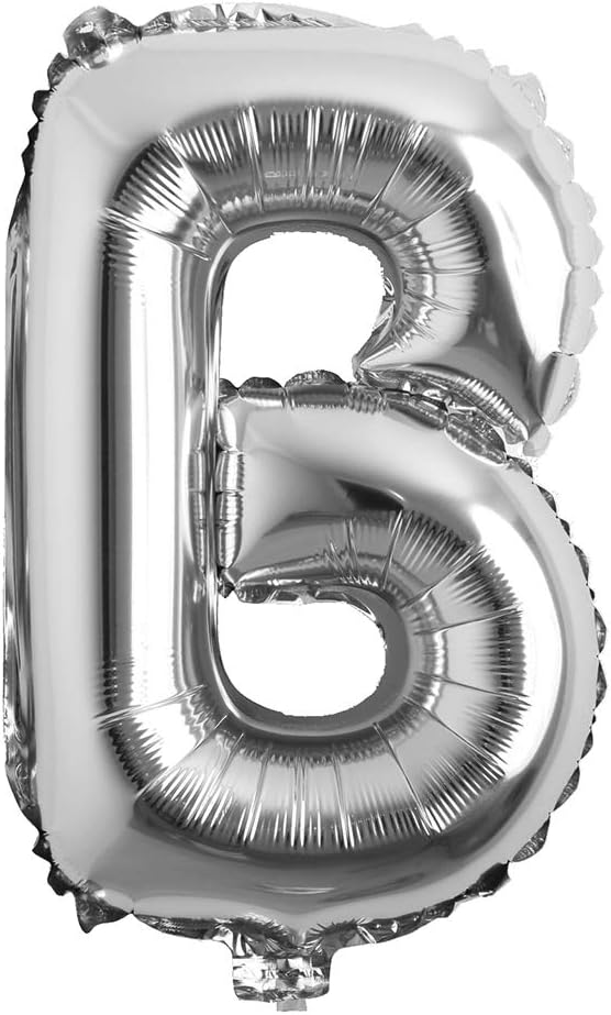 16" inch Single Silver Alphabet Letter number Balloons Aluminum Hanging Foil Film Balloon Wedding Birthday party decoration banner Air Mylar Balloons (16 inch Silver B)