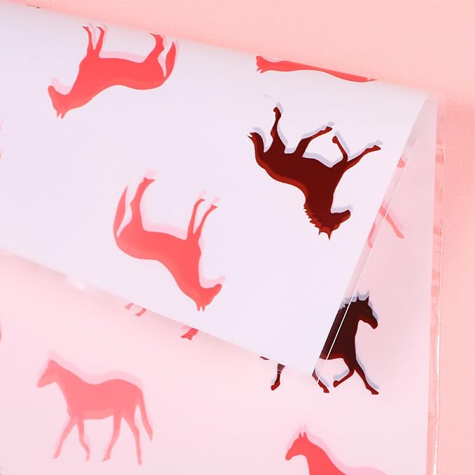 QfwdfcTrenz 50 Pcs Pink Horse Bags Horse Party Favors Print Candy Plastic Cowboy Goodie Bag with Twist Ties Favor Horses Goodie Bags for Western Theme Birthday Party Wrappers Supplies