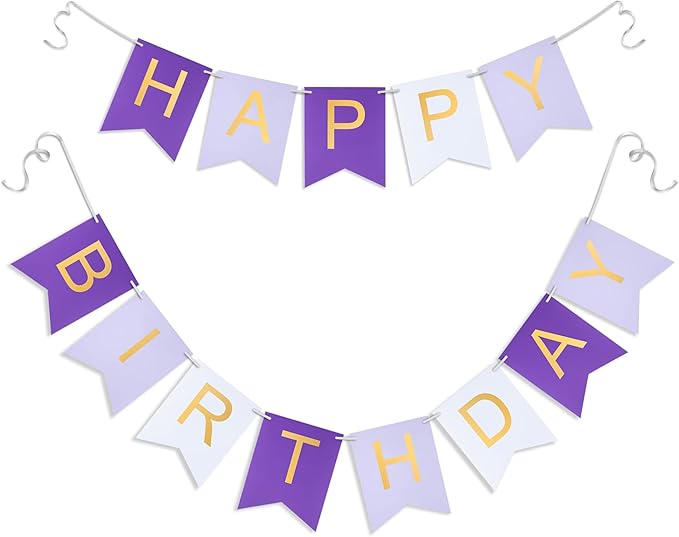Purple Happy birthday banner - Hanging Backdrop Sign with Gold Letters, Happy Birthday Sign Bunting Decorations for Women men Kids Baby Shower Party Supplies (13pcs)