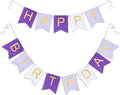 Purple Happy birthday banner - Hanging Backdrop Sign with Gold Letters, Happy Birthday Sign Bunting Decorations for Women men Kids Baby Shower Party Supplies (13pcs)