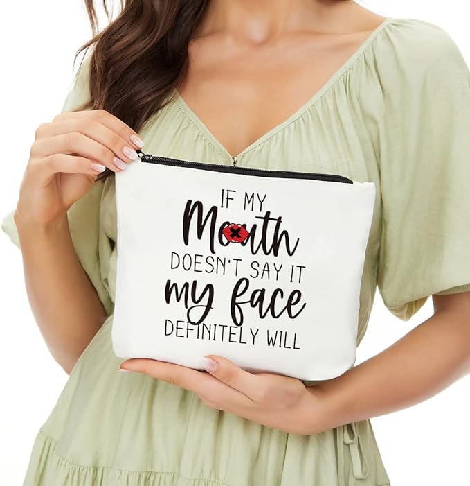 JIUWEIHU Funny Gifts for Women - Mom, Wife, Sisters, Coworker & Friendship Gifts - Fun Makeup Bag - Best Friend Makeup Bag - My Face Definitely Will