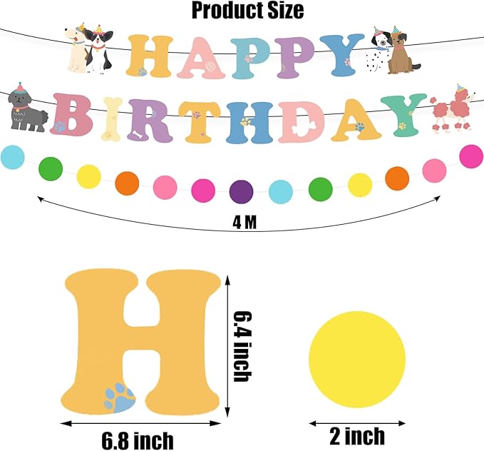 Dog Birthday Banner Cute Puppy Themed Party Decorations for Kids and Pet Birthday Photo DIY Backdrop (Color Pink)