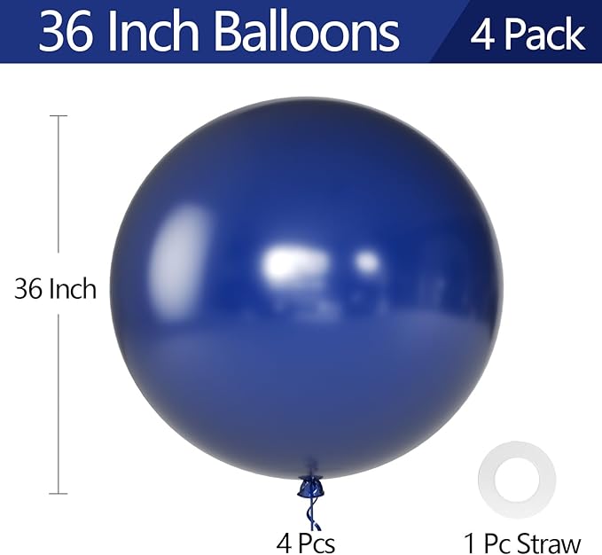 KALOR Pearl Navy Blue Giant Balloons 36 Inch Large Latex Balloons, 4 Pack Jumbo Round Helium Balloon for Birthday Bridal Shower Wedding Baby Shower Party Decorations