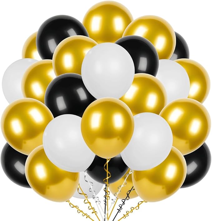300 Pcs Black White Gold 12 Inch Bulk Latex Balloons for Birthdays Weddings Party Decorations