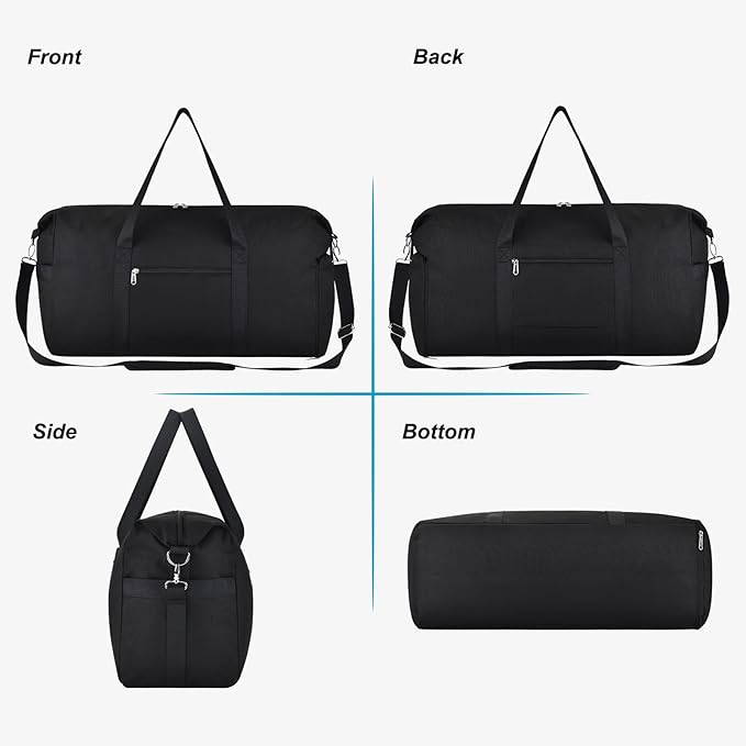Carry on luaggage 22x14x9 Airlines Approved, Foldable Travel Duffel Bags Weekender Overnight Carry on Duffel Luggage Gym Duffle Bag with Wet Pocket & Shoe Compartment for Women Men(Black, 40L)