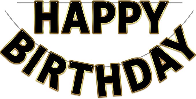 Happy Birthday Banner Black & Gold Birthday Signs Banners, Birthday&Colorful Party Decorations for Girls, Boys, Women, Adults, Pets, Photo Backdrop & Wall Decor for All Celebrations