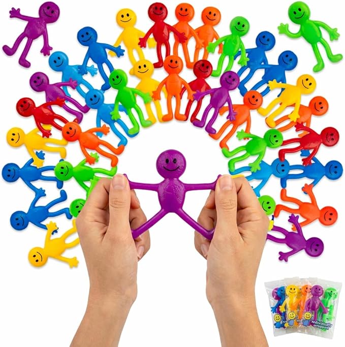 Stretchy Bendable Man (36 Pack) Assorted Fun Colors, A Sticky, Stretchable, Slimy, Gooey Texture, Toy for Stress Anxiety Relief, Great Party Favor, Stocking Stuffer