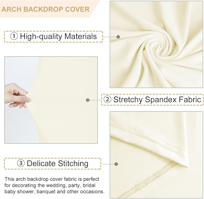 Ivory Arch Cover 2 Set 6FT 7.2FT Wedding Arch Backdrop Cover Spandex Fitted Wedding Arch Stand Covers 2-Sided Arched Covers for Bridal Shower Wedding Birthday Party Ceremony Decorations