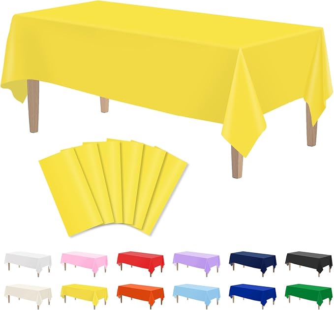 Kopokita 6PCS Yellow Plastic Tablecloths 54 x 108 Inch, Disposable Table Cloths Rectangle Party Table Covers
