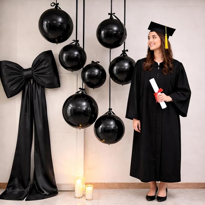 Togvu Black Round Foil Balloons, 12PCS Different Sizes 4D Metallic Balloon Large Black Sphere Mirror Ball Balloons for Prom Graduation Halloween Birthday Party Ceiling Decorations Supplies