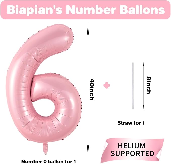 Pink 16 Balloon Number 40 Inch, Large Light Pink Number 16 Balloons, Macaron 16 Balloons Foil Helium 16 Birthday Balloons for Girls Women 16th or 61st Year Old Birthday Party Decorations Anniversary