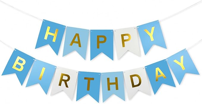 Blue Happy Birthday Banner,Navy Blue and Gold Party Decorations Sigh for Birthday Decor,Backdrop Birthday Party Supplies,No DIY for Girls Boys Kids and Women Party Hanging