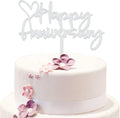 BEISHIDA Happy Aniversary Cake Topper Silver Cake Decoration Company Anniversary Party Decoration for Wedding Anniversary Party for Men Women Cake Decorations Supplies