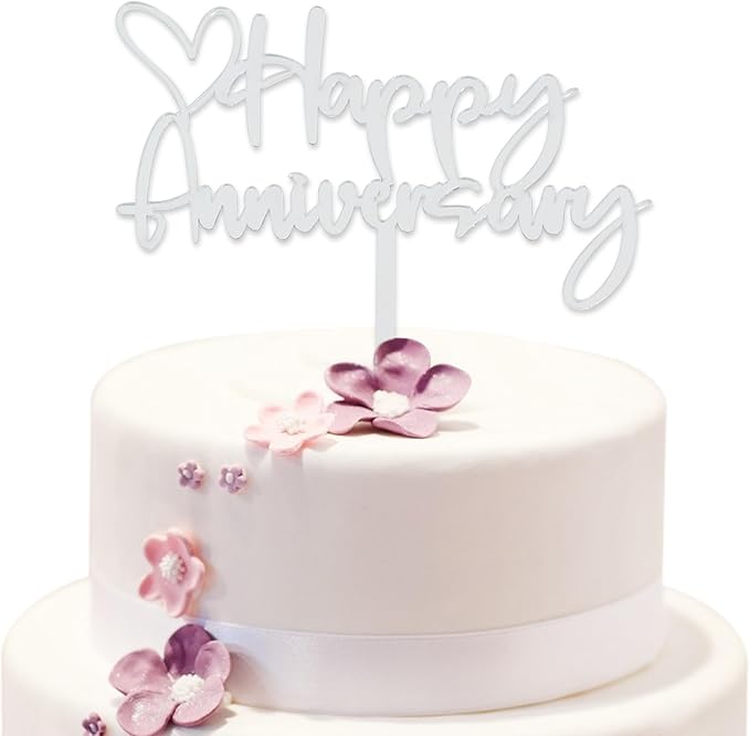 BEISHIDA Happy Aniversary Cake Topper Silver Cake Decoration Company Anniversary Party Decoration for Wedding Anniversary Party for Men Women Cake Decorations Supplies