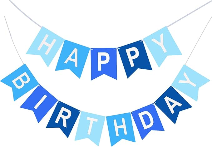 Happy Birthday Banner, Blue Colors Birthday Party Banner Assembled Garland Bunting Flags Women Men Girl Boy Party Hanging Decorations Indoor/Outdoor Supplies