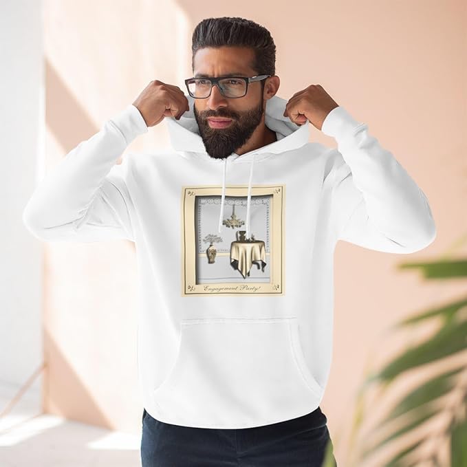 3dRose Engagement Party Room with Table and Chair Pale Yellow and Gold Three-Panel Fleece Hoodie White/L