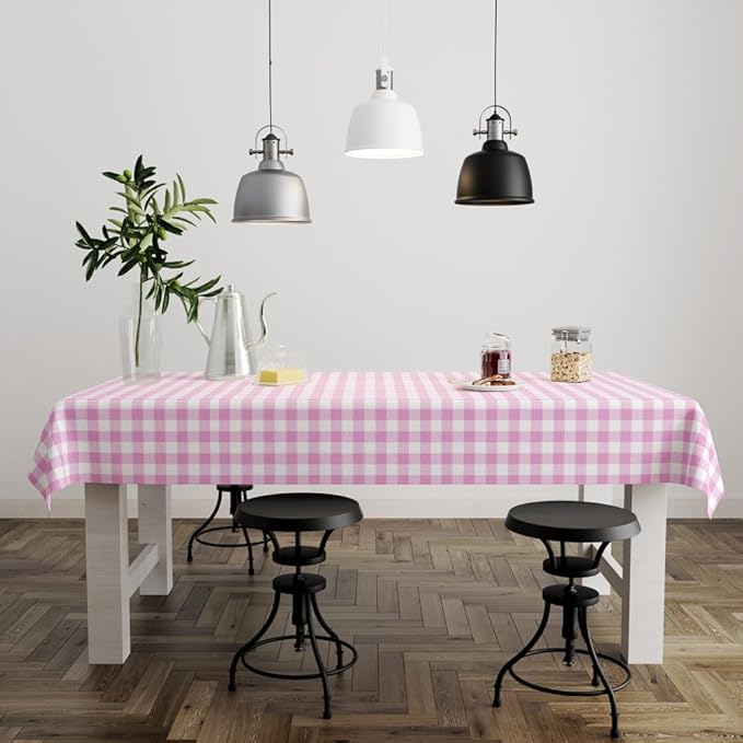 3 Pack Purple Gingham Tablecloths, 54 X 108Inch Disposable Party Table Covers Scalloped Purple Checkered Table Cloth Waterproof Purple White Tablecloth for Birthday Barbecue Tea Party Wedding