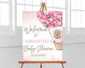 Baby Shower Sign, Baby Shower Welcome Sign, Pink Bear Balloon Baby Shower Welcome Sign, Pink Balloon Bear Baby Shower Sign