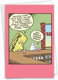 NobleWorks Funny Cartoon Birthday Greeting Card for Men and Women with 5 x 7 Inch Envelope (1 Card) Bday Welcome Mat C9283BDG