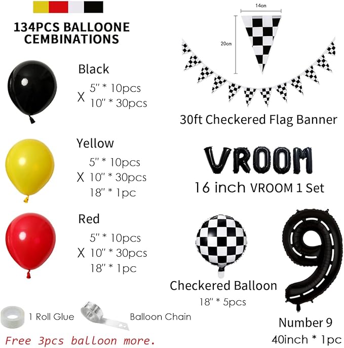 134pcs Race Car Balloon Party Supplies Decorations for Boys - Racing Theme Happy Birthday Racecar Number Balloons Garland Kit With Arch (9)