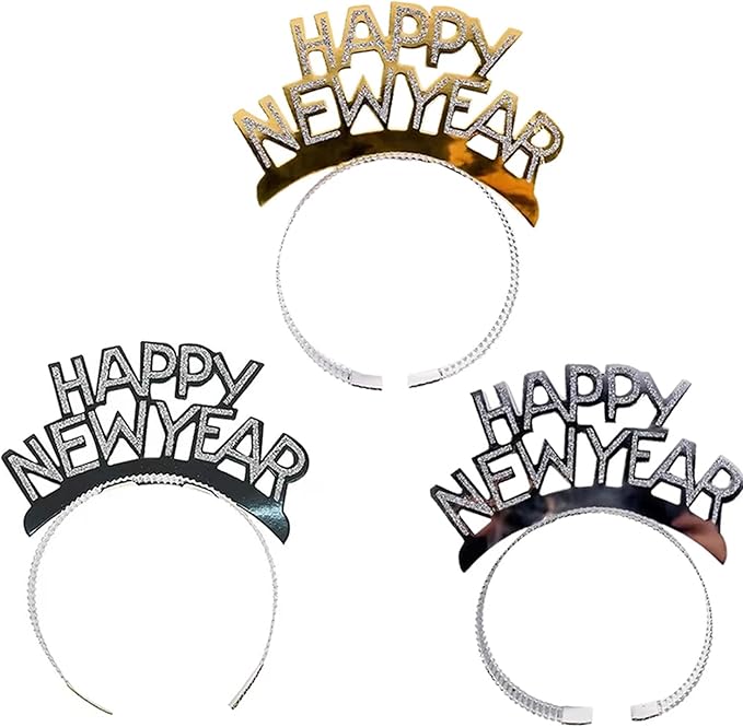 12pcs New Year's Headbands and Hats - NYE Crown, Happy New Year Headband, Party Hats, Eve Party Headbands, Tiara Accessories for Happy New Year Party