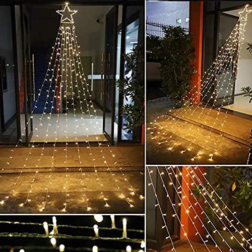 PUHONG Christmas Decoration Star Lights Outdoor,320 LED 16.4Ft Christmas String Lights[8 Modes& Waterproof] for Halloween Xmas New Year Holiday Birthday(Iron) (Warm White)
