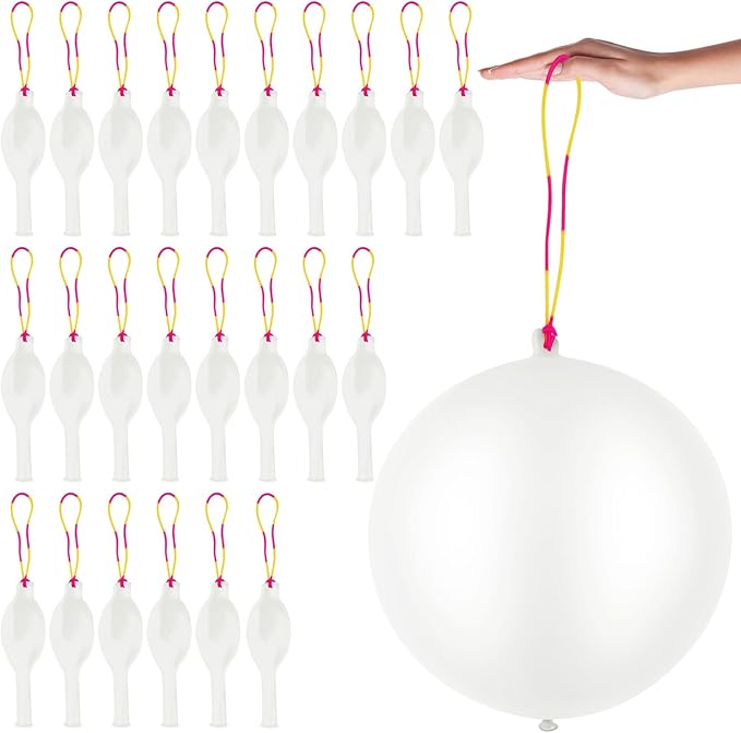 24Pcs White Punch Balloons Bounce Balloon with Rubber Band Handle Punching Heavy Duty Farm Themed Punch for Birthday Party, Kids (White)