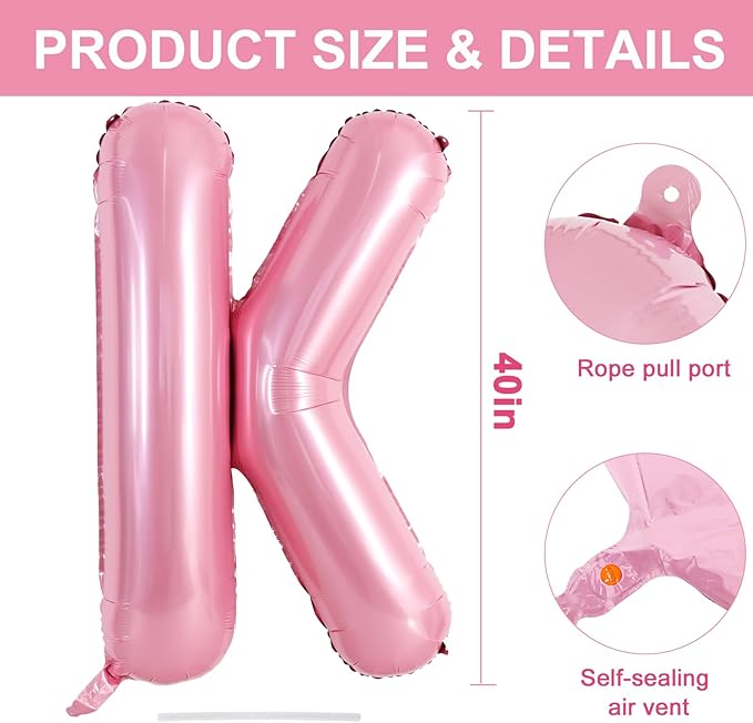 TONIFUL 40 Inch Large Pink Letter K Balloons Giant Foil Mylar Alphabet Balloon for Birthday Party Anniversary Baby Shower Wedding Supplies Decorations