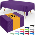 Smiry Disposable Table Cloth - 15 Pack, 54 x 108 Inch Waterproof Rectangle Tablecloths for Parties, Decorative Plastic Table Cover, Leakproof & Sturdy, Purple