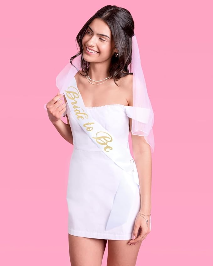 xo, Fetti Bachelorette Party Sash + Veil - Bride To Be | Bachelorette Party Decorations Kit - Sash for Bride | Bridal Shower Gift Supplies