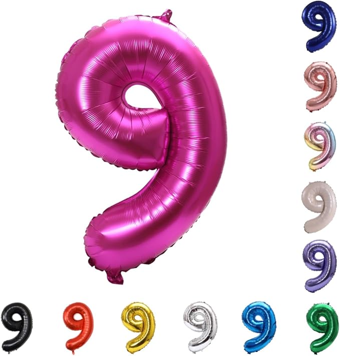 YPSelected 32 Inch Large Foil Helium Number Balloon Birthday Wedding Party 0-9 (Rose Red, 9)