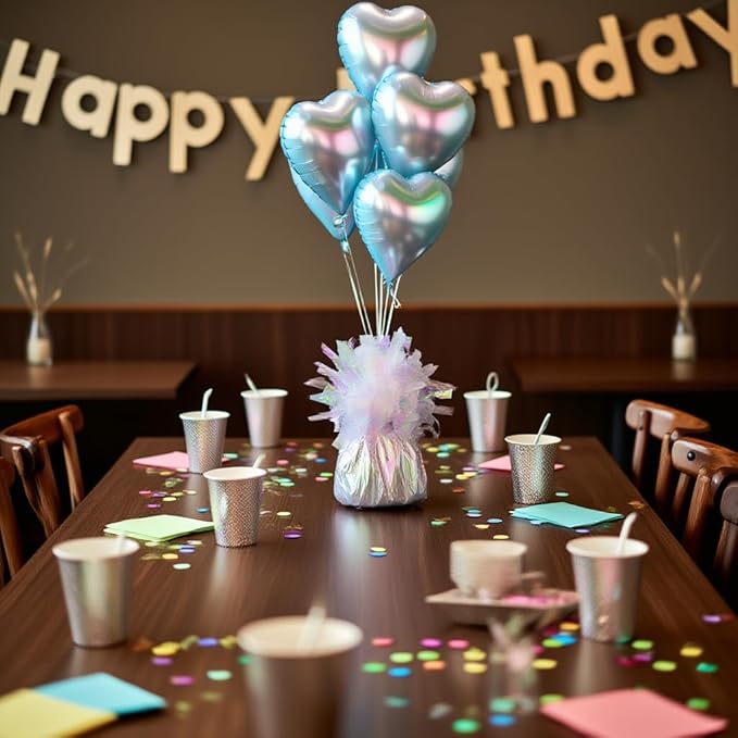 Aluminum Foil Balloon Weights for Parties (12 pcs) - 0.31lb (140g) Each - Premium Balloon Anchors for Birthday, Wedding, Dinner, Indoor & Outdoor Decorations(Lridescent 12pcs)