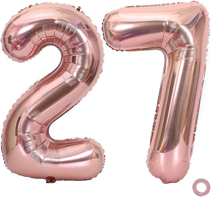 Juland Rose Gold Number Balloons Large Foil Mylar Balloons 40 Inch Giant Jumbo Number Balloons for Birthday Party Decorations 27