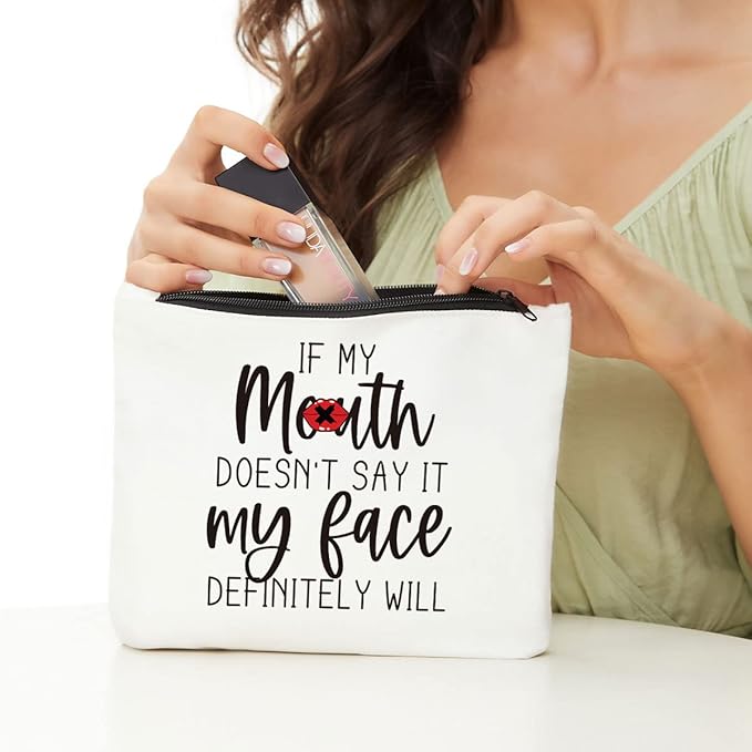 JIUWEIHU Funny Gifts for Women - Mom, Wife, Sisters, Coworker & Friendship Gifts - Fun Makeup Bag - Best Friend Makeup Bag - My Face Definitely Will