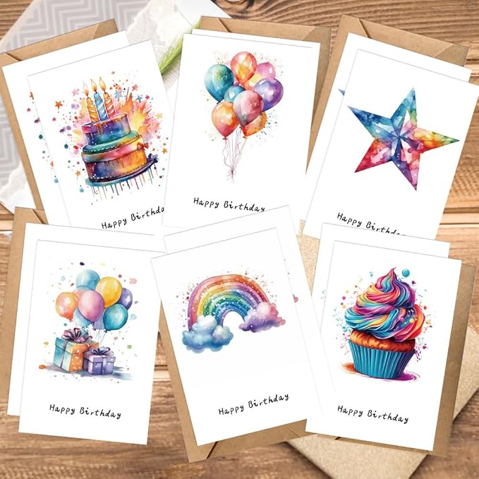 Birthday Cards Pack of 12,Bulk for Women Men Kids Assorted Birthday Greeting Cards for Kids Assortment, 12 Card with Envelopes (Cartoon balloon)