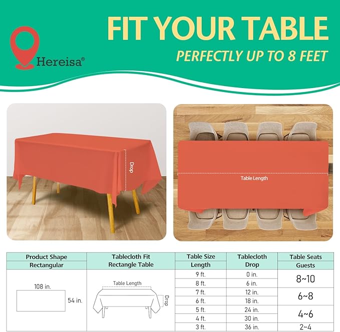 Disposable Coral Plastic Tablecloth 54x108 Inch, 10-Count Waterproof Rectangle Table Cover for Events, Catering