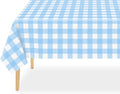 QIKSION Light Blue Gingham Tablecloth Disposable 6 Pack, 54 x 108 Inch Blue and White Checkered Table Cloth for Baby Shower, Easter Decorations, Birthday Party, Rectangle, Plastic Table Cover